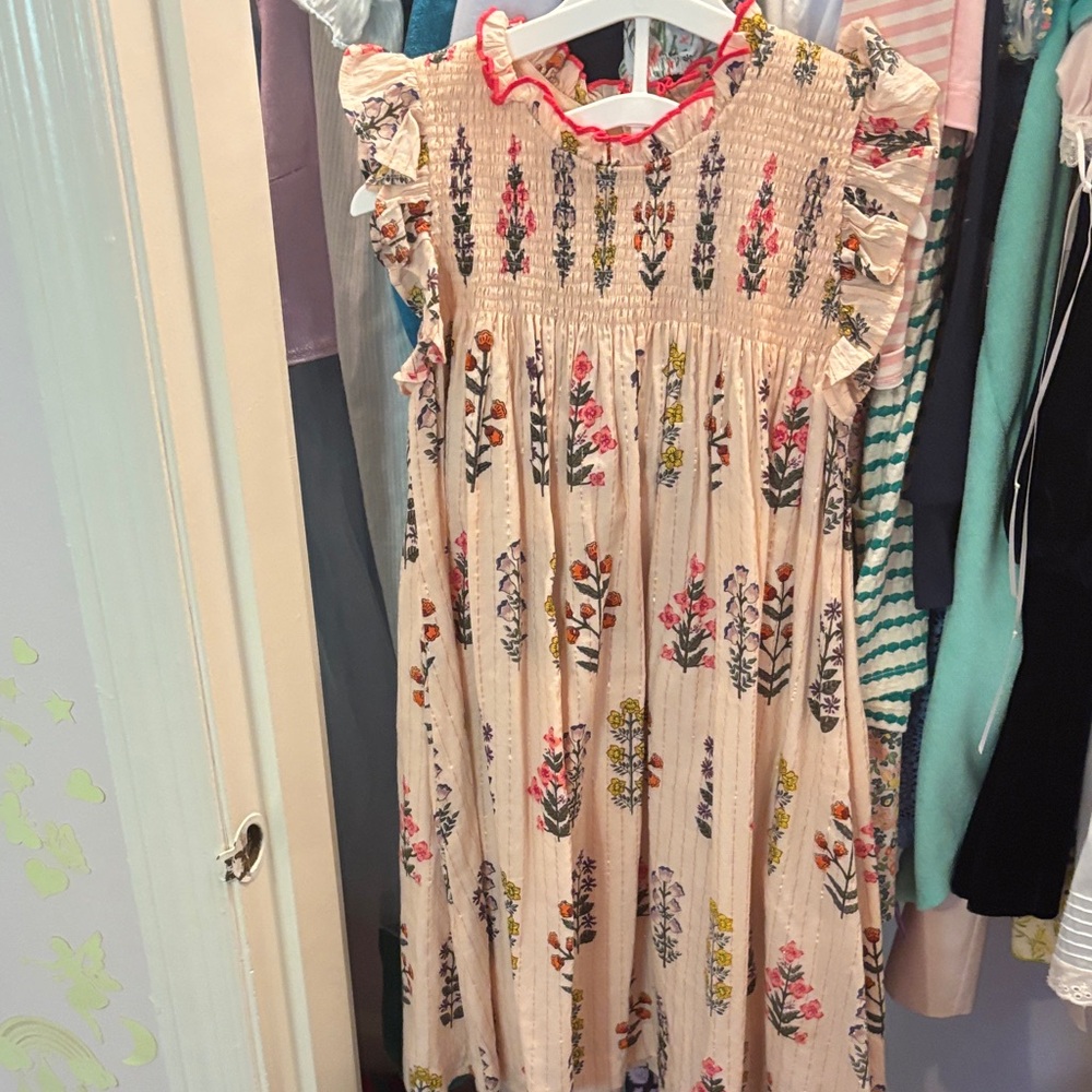 Pink Chicken Floral Embroidered Dress - Cream and Multicolor